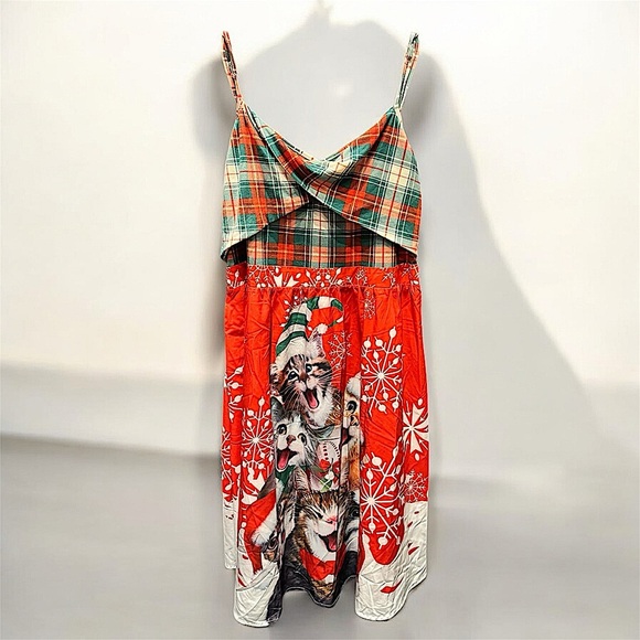 Festive Cat Dress with Plaid Top 3XL side zipper length 39in pit to pit 20in - Picture 1 of 6